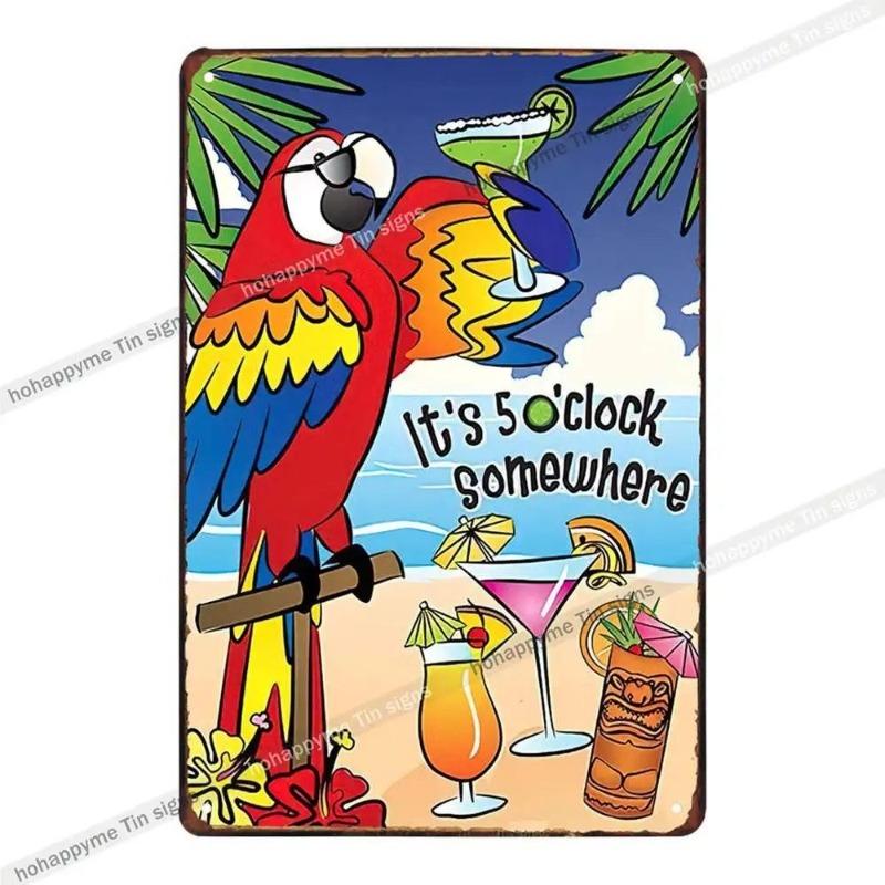 5 O'Clock Vintage Tin Sign, Retro Metal Wall Decor