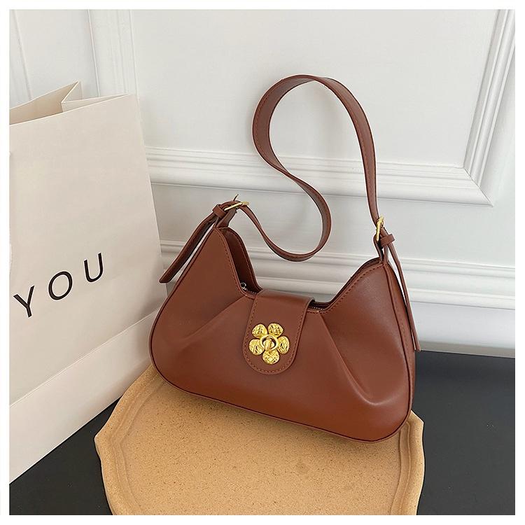 IELGY pleated underarm commuter bag, shoulder crossbody flower lock baguette bag