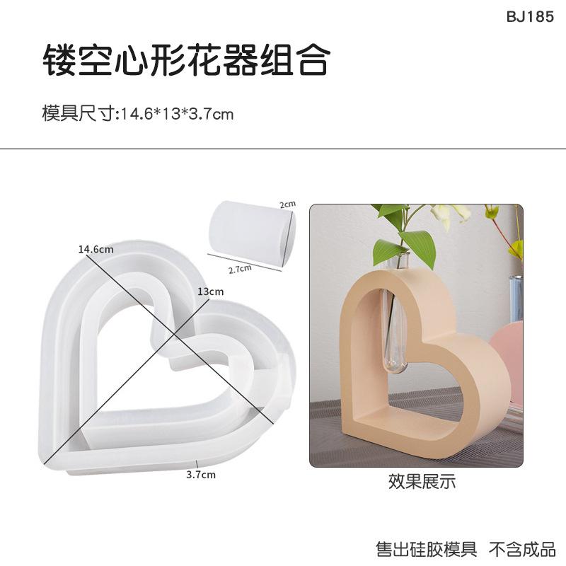 

3D Love Heart Hydroponic Vase Silicone Mold Hollow Test Tube Flowerpot Casting Tools Plaster Cement Epoxy Resin Mould