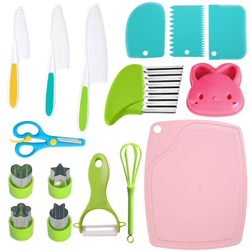 Children's Kitchen Toy Set: Fruit Knives, Molds, Wheat Straw Cutting Board, Baby Food Tools