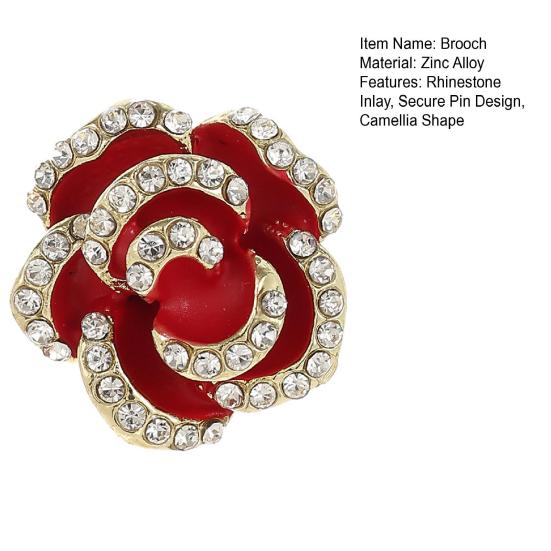 Camellia Small Brooch Rhinestone Inlay Dazzling Alloy Pin Sweater Coat Dress Suit Lapel Badge Jewelry Accessory