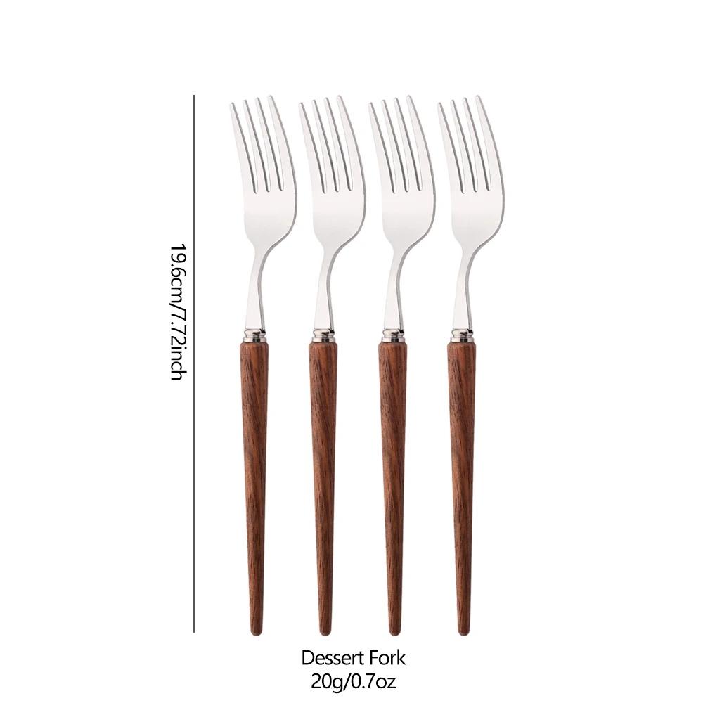 4/20Pcs Imitation Wooden Handle Cutlery Set Brown Silver Dinnerware Set Knife Fork Spoons Tableware Stainless Steel Flatware