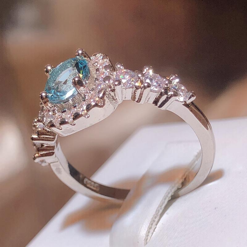 New Fashion Blue Cubic Zirconia Engagement Rings For Women Luxury Silver Color Band Temperament Sweet Lady's Party Jewelry