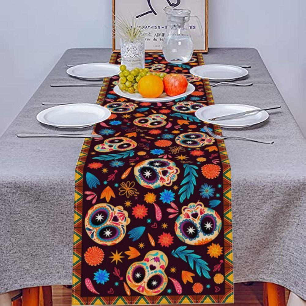 Skeleton Tablecover Linen Tablecloth Banquet Skull Table Runner  Day of The Dead