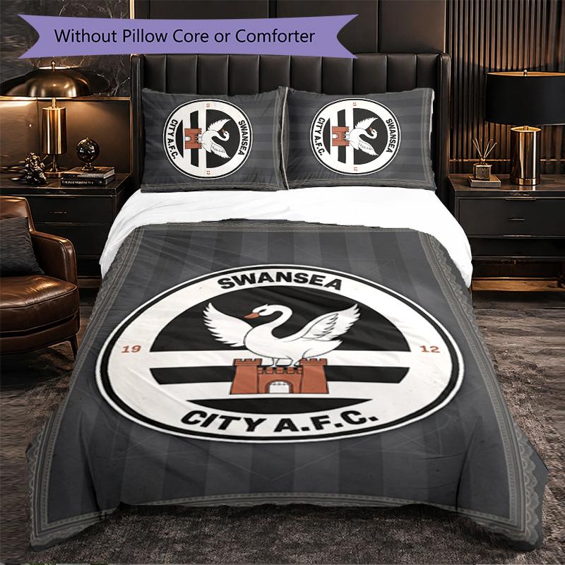 Biancheria da letto a tema Swansea City Set 3 Pezzi Copripiumino Biancheria da letto Decorativa Per Stanza Adolescenti Decorazione Casa