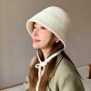 Autumn and Winter Hat Female British Style Retro Basin Hat Plush Bucket Hat Outdoor Windproof Bucket Hat