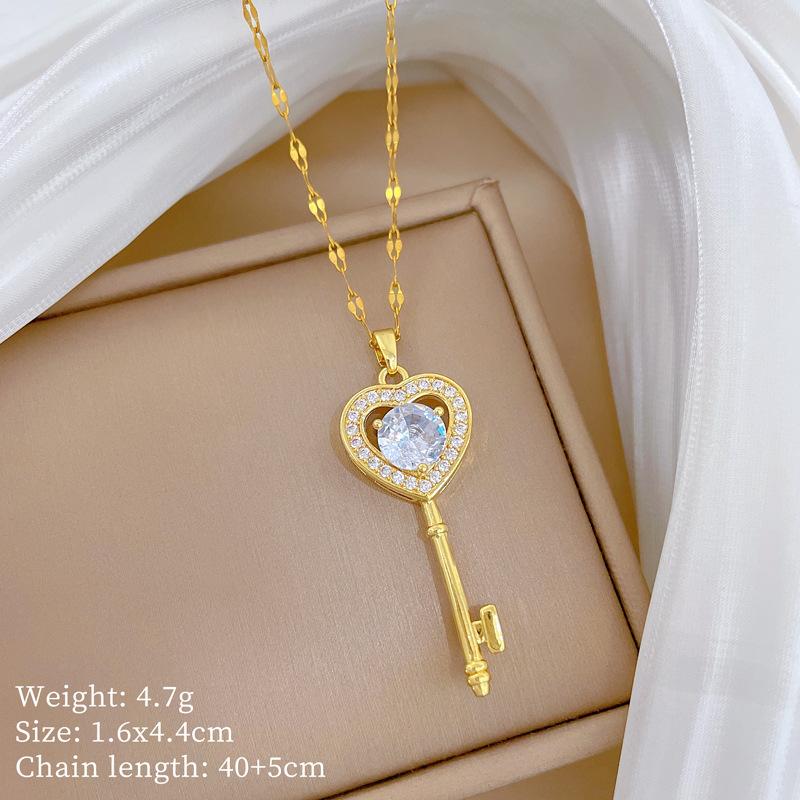 Love Key Light Luxury Temperament Gorgeous Full Diamond Necklace Female Versatile Collarbone Chain Titanium Steel Chain