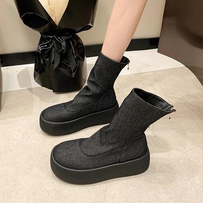 2024 Fashion Women's Shoes Zipper Women's Boots Autumn Round Toe Mixed Colors Short Barrel Platform Boots Zapatos De Mujer