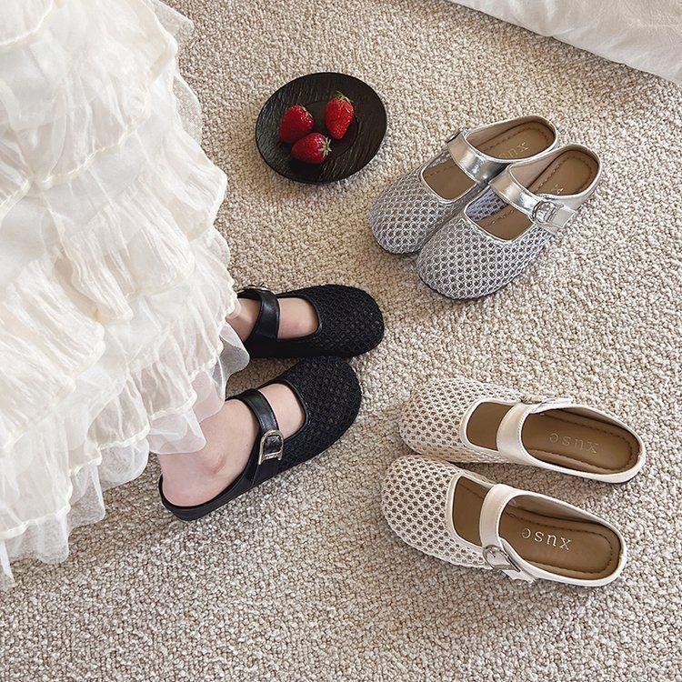 Woven mesh breathable bag head half slippers women's summer wear 2025 new flat-bottomed foreign style one-word women's cool slippers