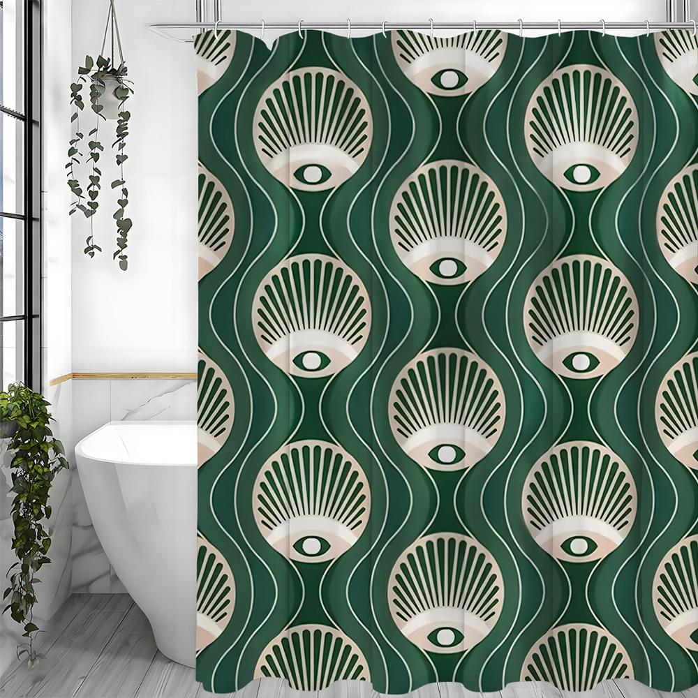 Eco Luxury Vintage Evil Eye Green Shower Curtain, Bathroom Decorative Shower Curtain, Waterproof Shower Curtain with Hooks