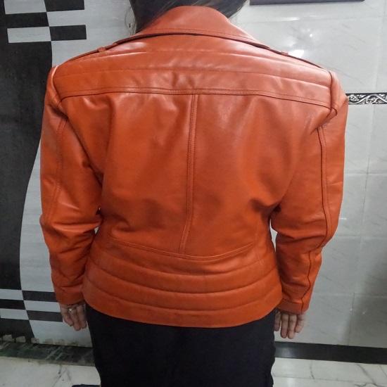 Noora Womens Lambskin Orange Leather Jacket | Stylish Motorcycle Biker Rider Jacket | Slim Fit Winter Party Jacket | Best Gift for Her