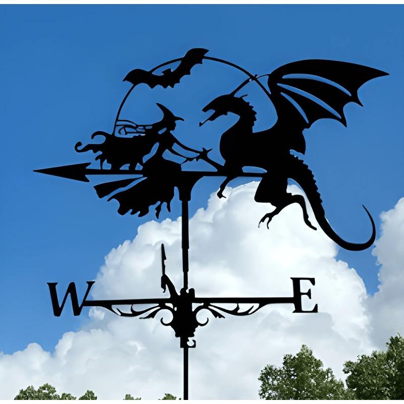 Weather Vane Metal Animal Iron, Witch And Dragon, Witch and Cat, Rooster, Outdoor Roof Garden Decoration Weather Vane, Home Crafts, Holiday Gifts