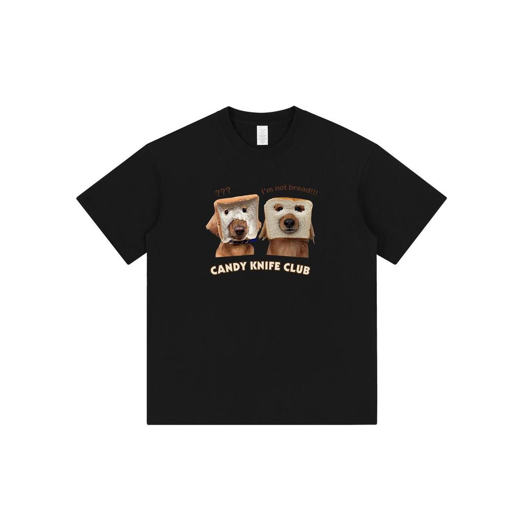 Unisex Brot Hund Print Lässiges Kurzarm Baumwoll-T-Shirt