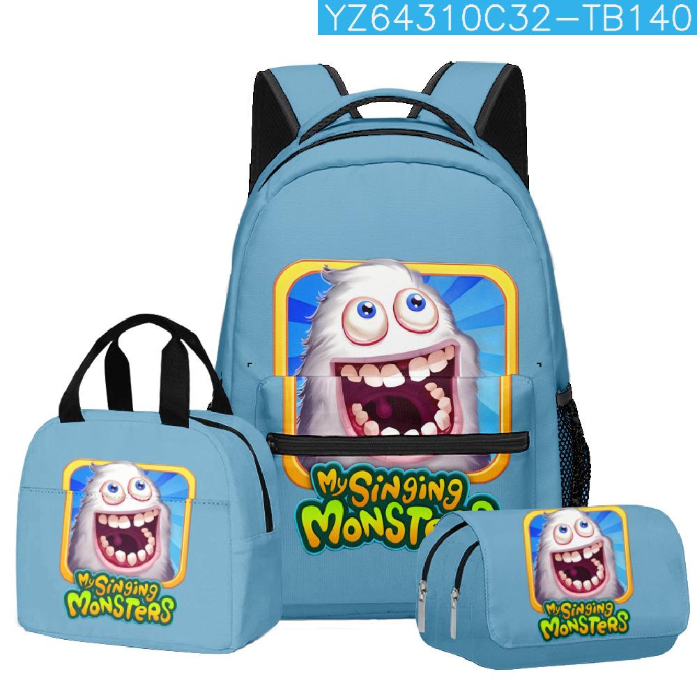 Classic Popular Novelty Singing Monsters 3D Print 3pcs/Set Student School Bags Travel Notebook Backpack Lunch Bag Pencil Case