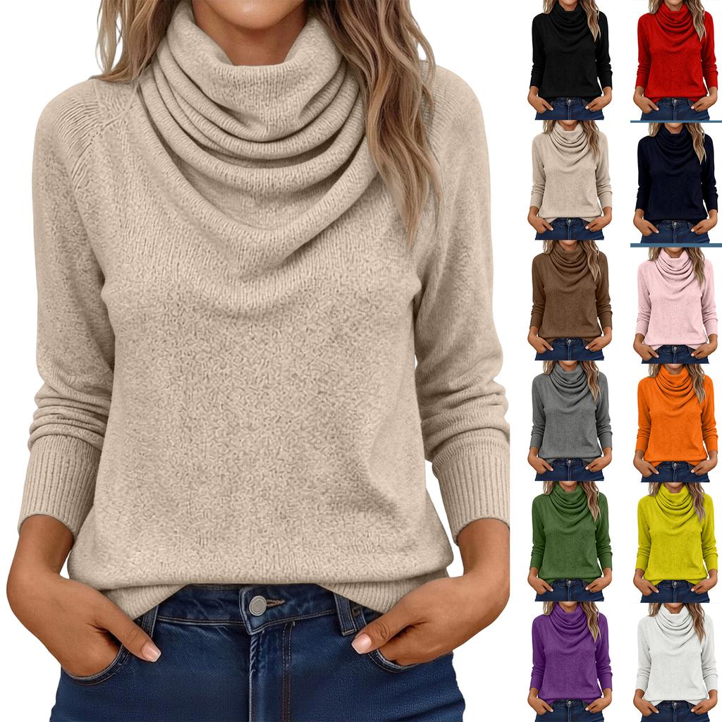 Maglione Casual da Donna a Collo Alto con Maniche Lunghe e Colore