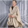Dame Sort Store Pendul Kapper Poncho Vinter Pelsbold Sjal Overdimensioneret Strikket Sweater Stor Kunstig Rævepels Hals Cardigan Frakke