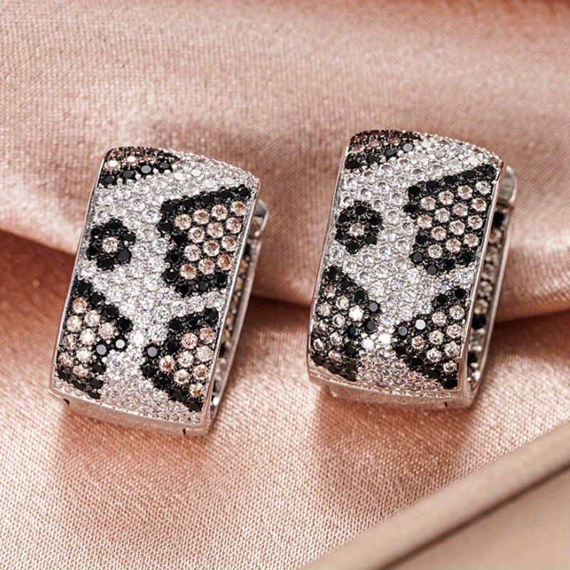 

READKISS Ретро серьги-кольца с леопардовым принтом для женщин - Микропаве из черного синтетического циркония и кубического синтетического циркония, медные украшения без никеля серебряный