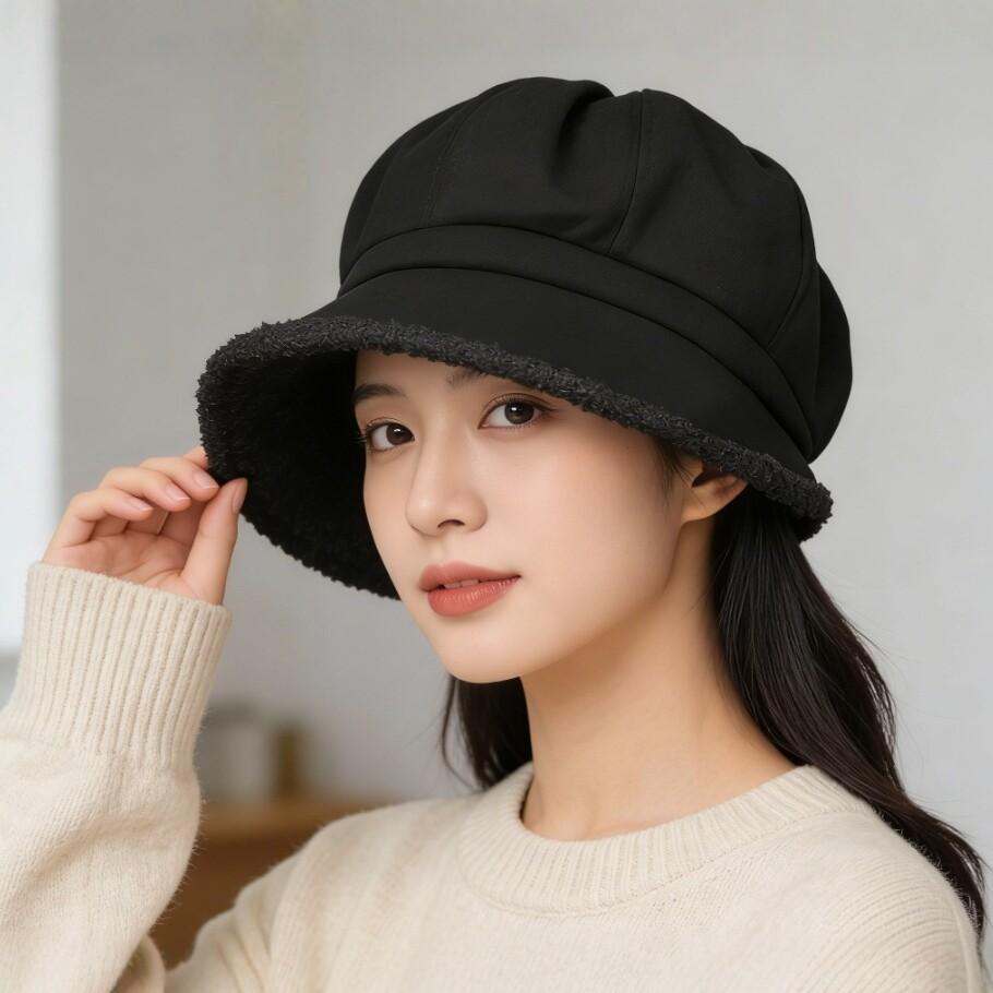 Autumn and Winter Hat Women's Bucket Hat Fleece Cold Protection Ear Protection Internet Celebrity Basin Hat Casual Lamb Wool Star Anise Beret Versat