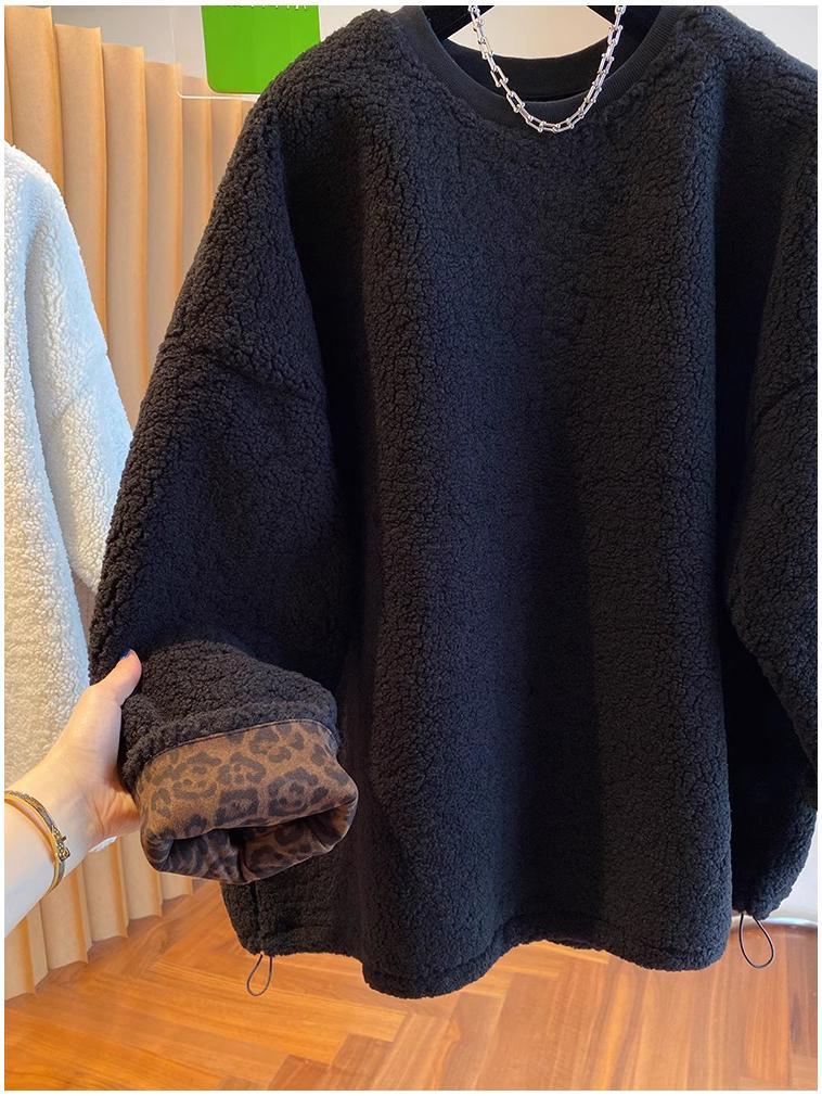 Women's Fluffy Fleece-Lined Lambswool Crew Neck Sweatshirt: Thick, Cozy, and Loose-Fit Pullover (2024).