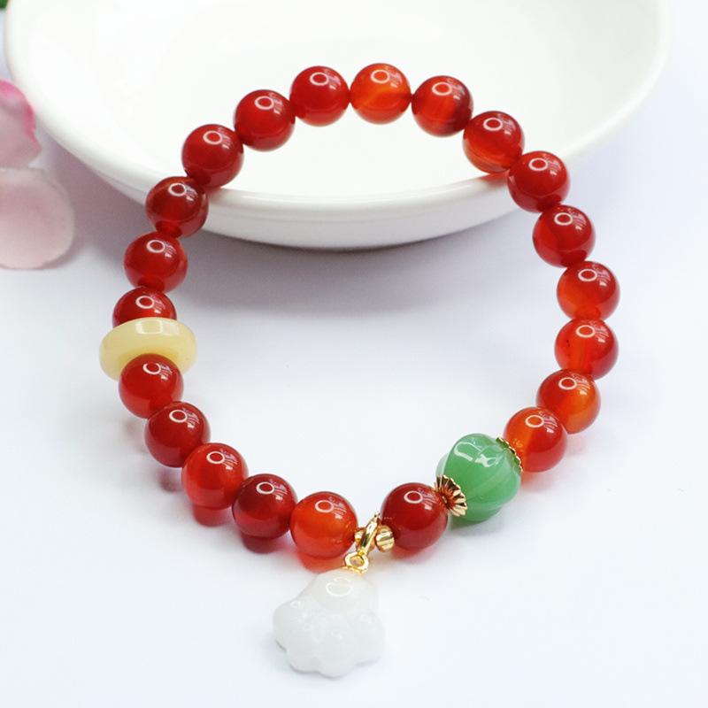 2026 Ximang Red Agate Bracelet Chalcedony Ball Jewelry Ornament Live Delivery  S2110711 Multi about 8mm