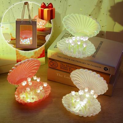 Lampă de noapte mică, lalele, cochilii din ceramică, lucrate manual, pentru Valentine, cadou pentru ziua mamei, noptiera, lumină de ambianță