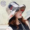 New Hot Plaid Fashion Bucket Hat Women Summer Beach Sun Floppy Hats Flat Foldable Cotton Caps