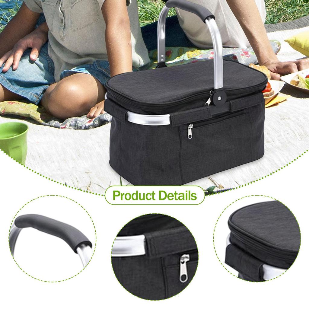 Foldable Insulated Bag Picnic Basket Food Delivery Insulation Handbag for Camping