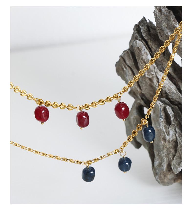 Elegante Collar con Colgante de Lapislázuli y Ágata en Acero de Titanio Chapado en Oro de 18 Quilates