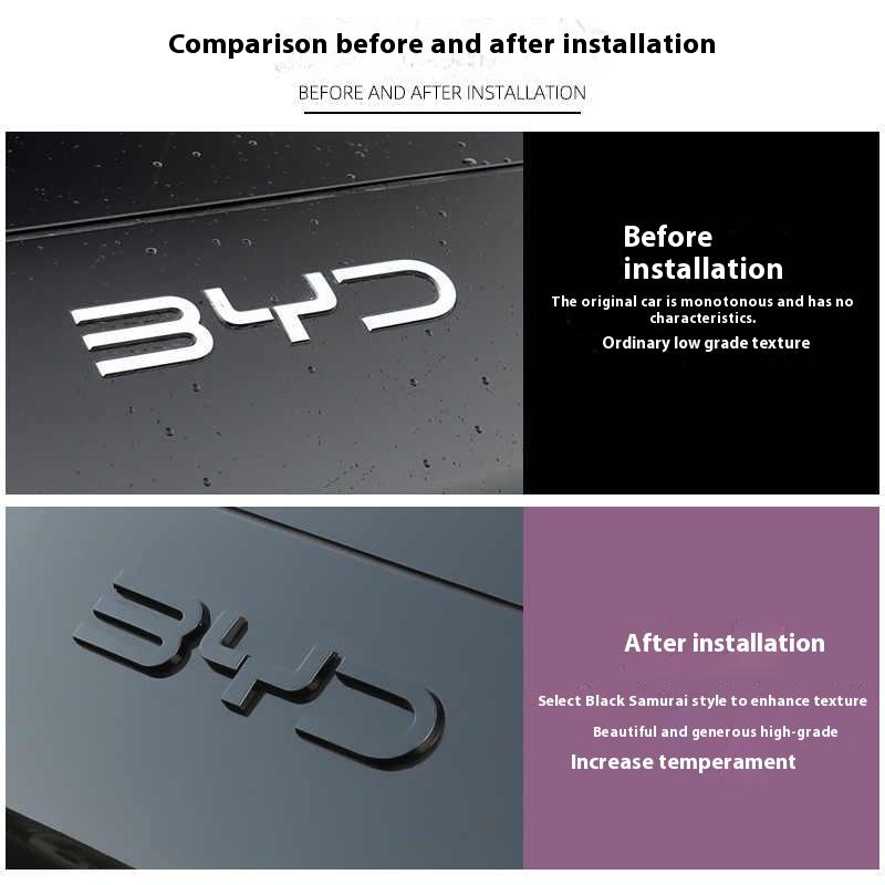 BGY1 For BYD Song Plus DMI Seal U Sealion 6 Black Front Emblem Modification Black Warrior Car Badge Covering Styles Logo