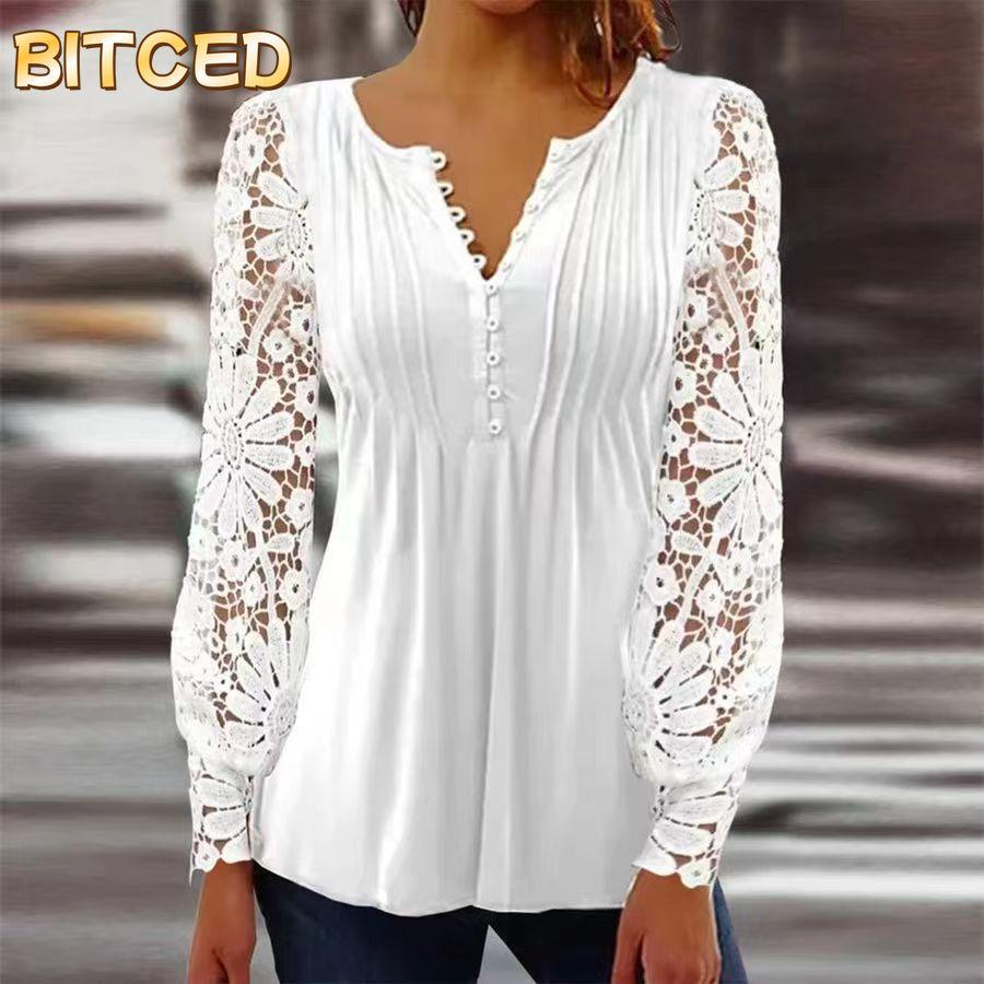 BITCED Women's Fashion Casual Long Sleeve V Neck Blouses & Shirts
