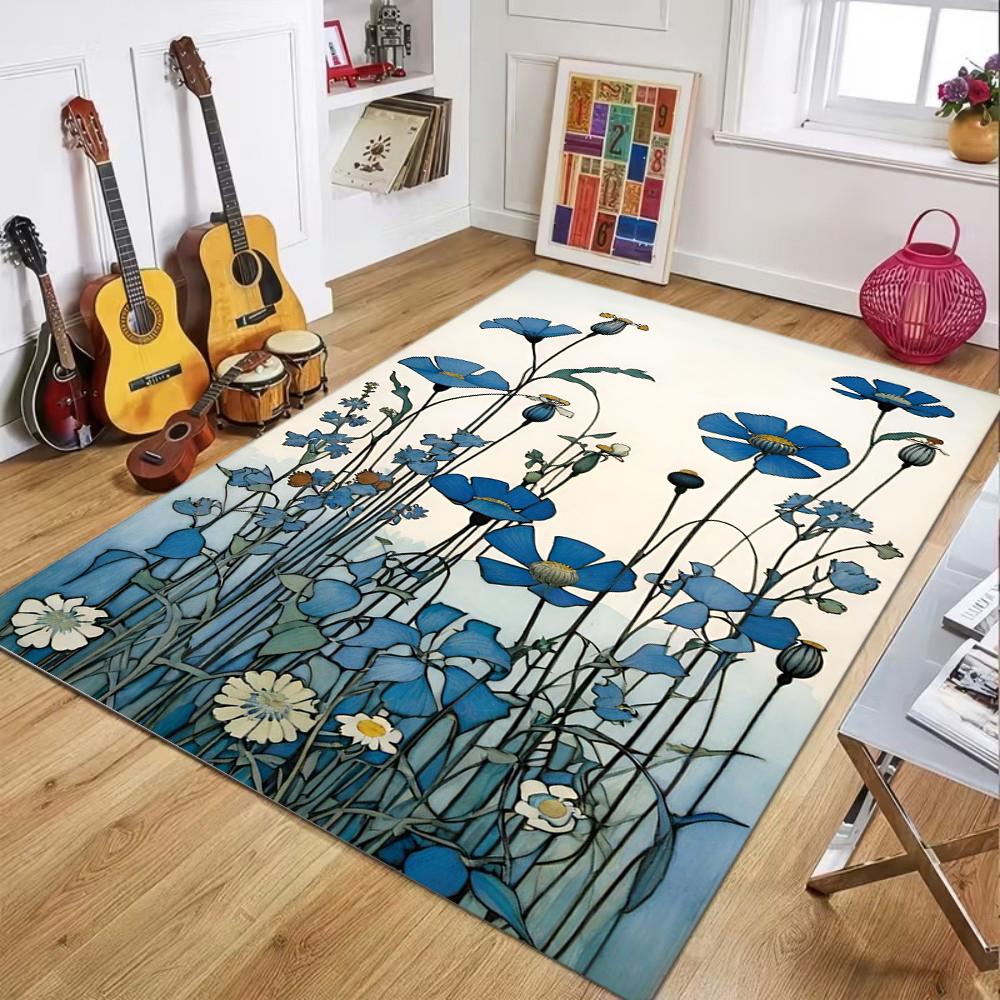 Modern Botanical Floral Area Rug Non-Slip Soft Durable Washable Floor Mat Decor Carpet for Living Room Bedroom Home Decor