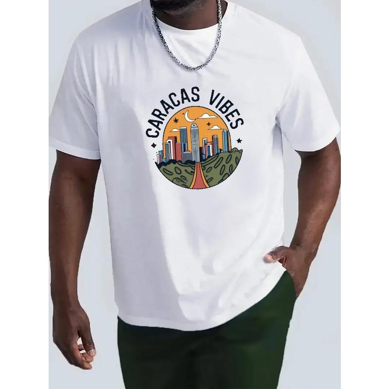 

Men S T-Shirt with a Front Shoulder Fit Featuring a Caracas Sunset And Vibes S белый