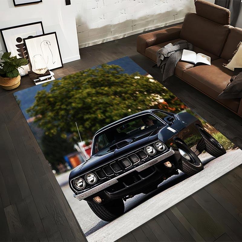 

Vintage Black Classic Muscle Car with Retro Design Outdoors Landscape Print Suitable for use as an anti-slip1 for1room and bedroom sofas 40x60cm( 15x23in )