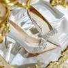 Scarpe con Tacco Sottile e Strass per la Nuova Moda Donna Punta Appuntita Scollatura Bassa Slip-on in Seta Scarpe con Tacco Alto