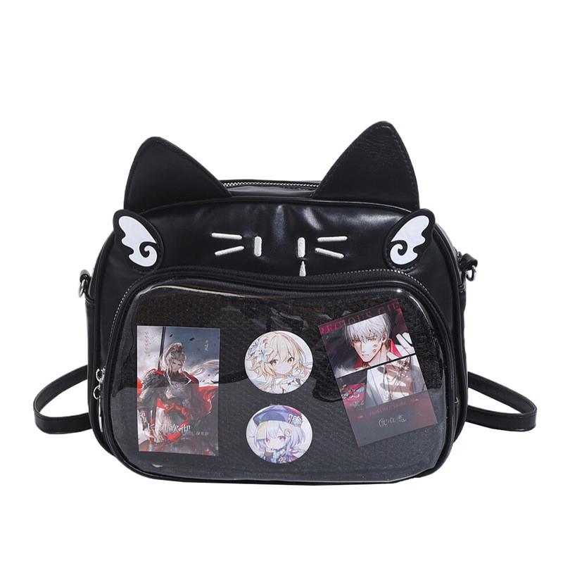 Mechanical Student Cat Backpack With Grid Pocket Cartoon Print For Wear Casual