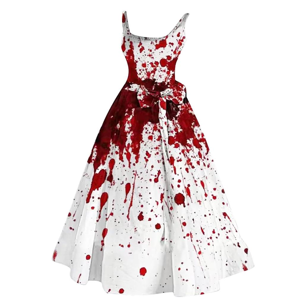 Maxi Abito da Donna Oversize con Stampa di Halloween - Collo Senza Maniche Casual Lungo per Feste