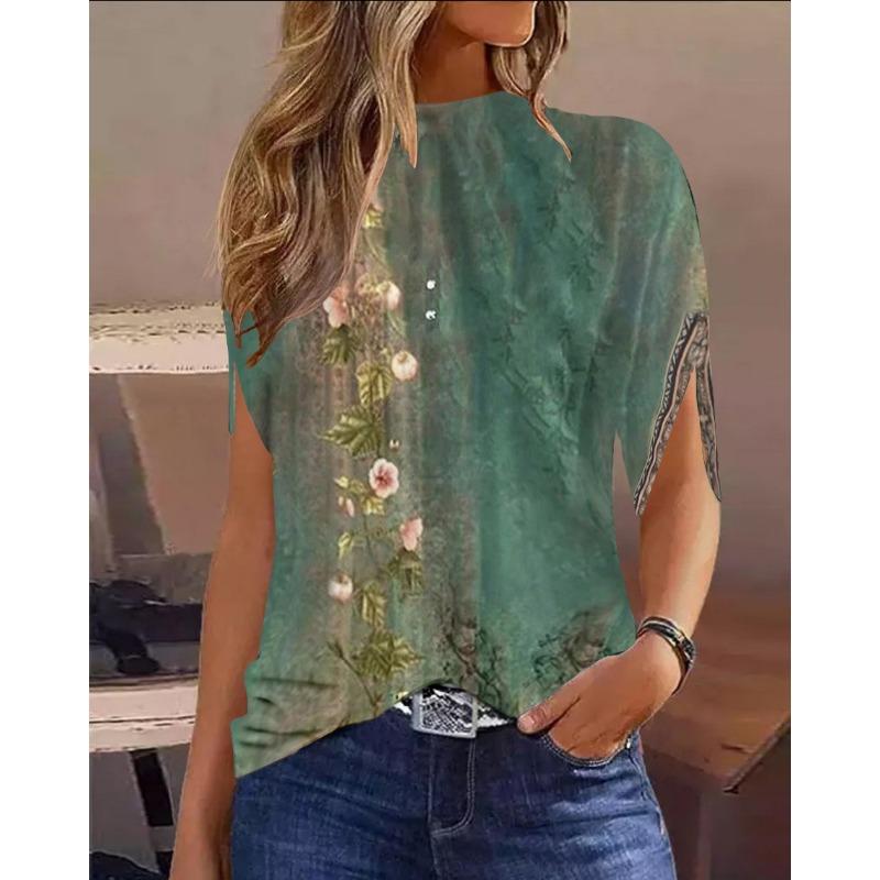 

JKASHDK Women s Fashion Casual Summer Spring Colour Block Print Short Sleeve Half Turtleneck Blouses & Shirts XXL