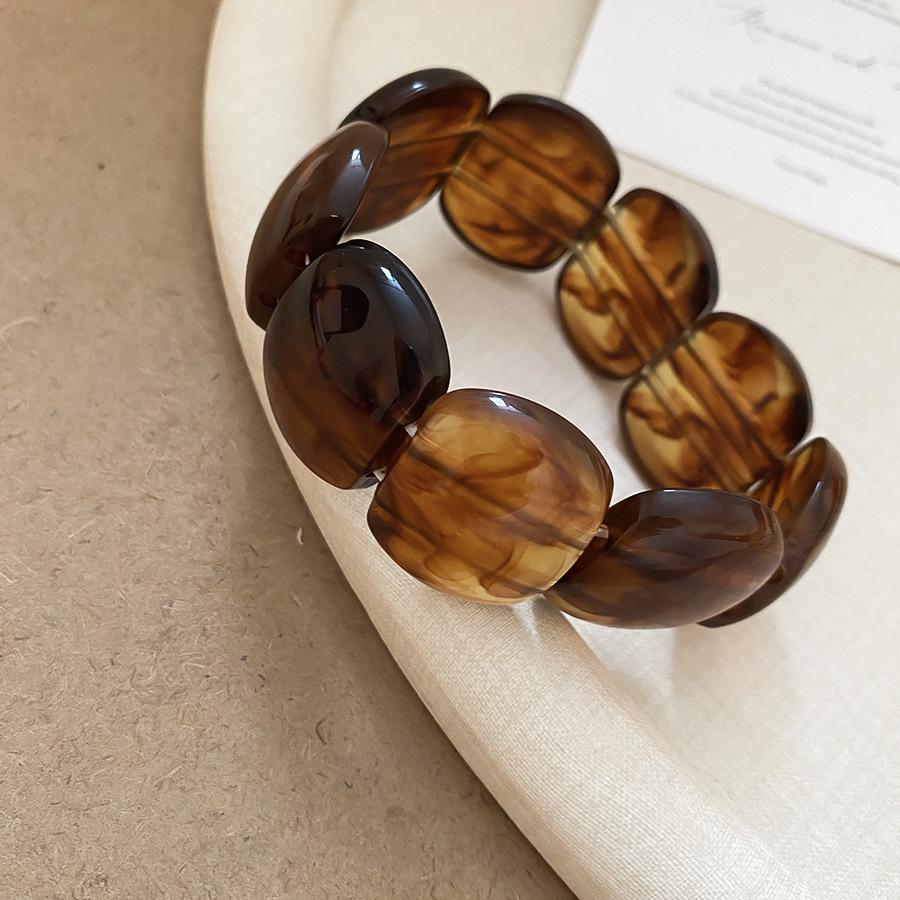 Acrylic Marbled Round Spliced Bracelet - Elegant Chinese-Style Fashion Bangle for Women