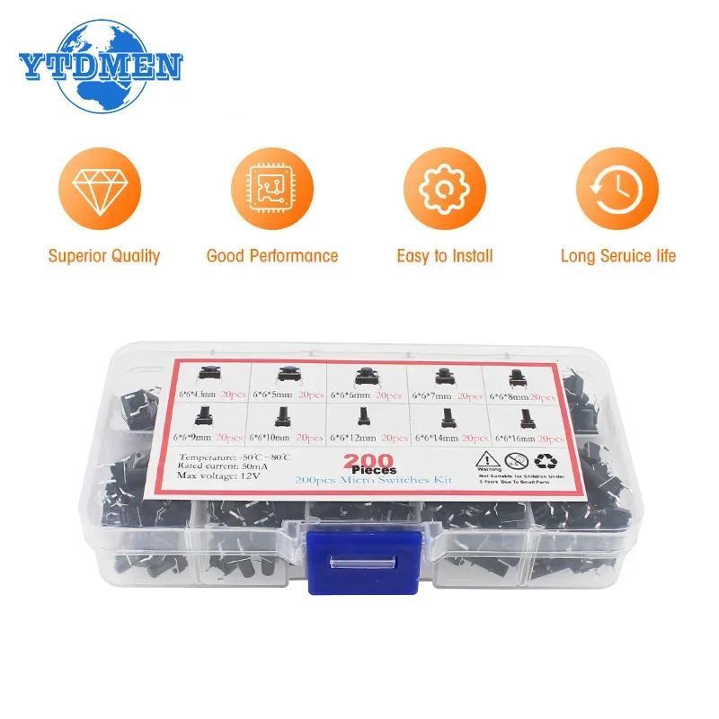 200pcs 10 Kinds Switch Kit Push Button Switches Directly Inserted Into Touch Switch DIY Assorted Kit
