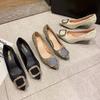 Xia new pointed thin heels single shoes shallow high heels satin pleated square buckle high fashion women's shoes