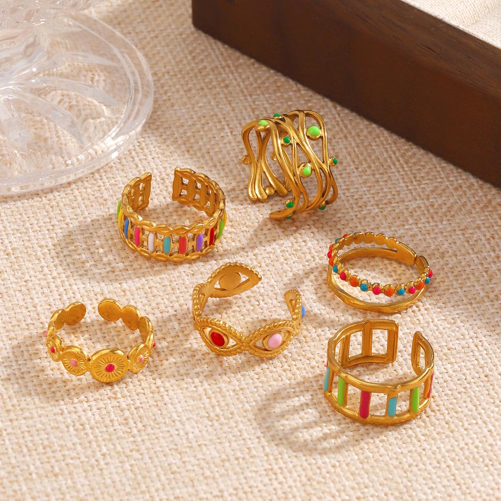 Stainless Steel Geometric Flower Color Ring Female,Fashionable, Trendy, Personalized, Hip-hop, Oil Drop Ring Accessories, Gifts
