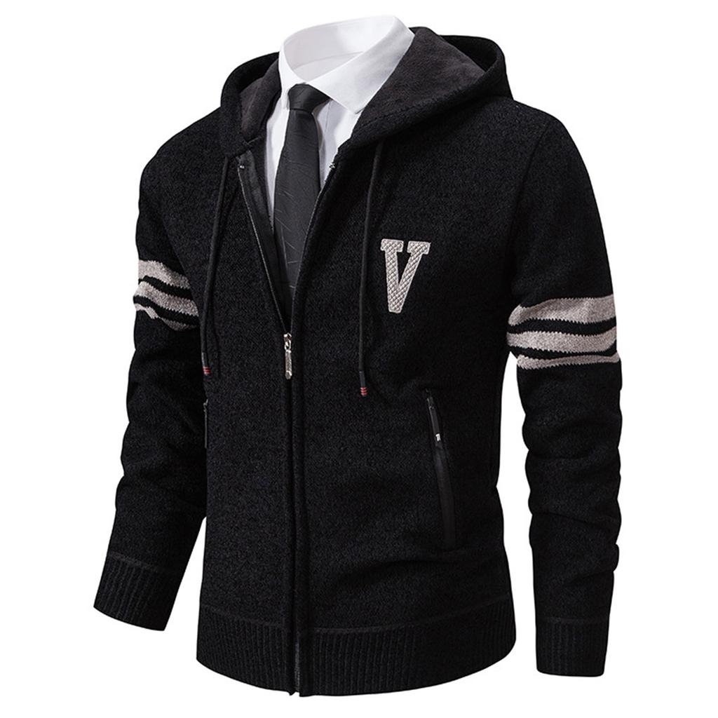 Herren Einfarbig Lässiger Pullover Strickjacke Jacke Herren Kapuzenplüsch Verdickte Pulloverjacke