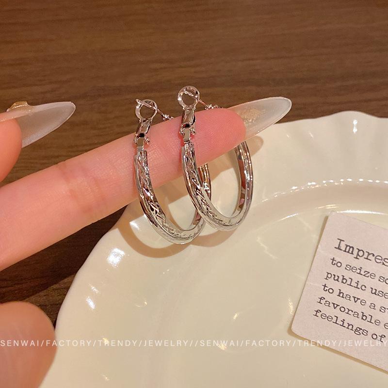 Korean unique metal circle earrings women's design sense Spice girl earrings New ear