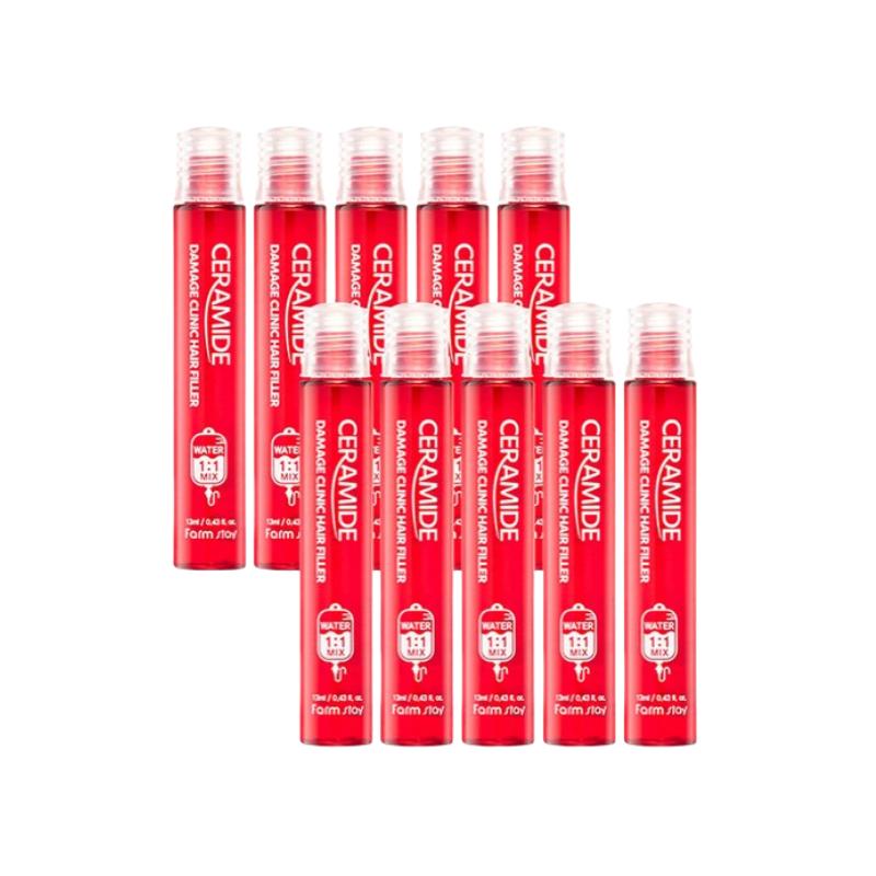 Farm Stay Ceramide Damage Clinic Hair Filler 13мл × 10шт – Интенсивная восстанавливающая и увлажняющая ампула для волос