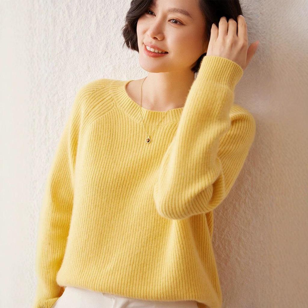 Women's Slimming Round Neck Long Sleeve Cashmere Knit Sweater