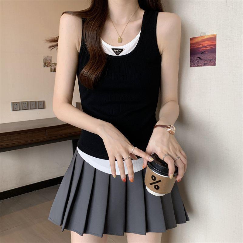 Large size fake two-piece suspender slim-fit foreign style vest for women's summer new models with base and hot top outside