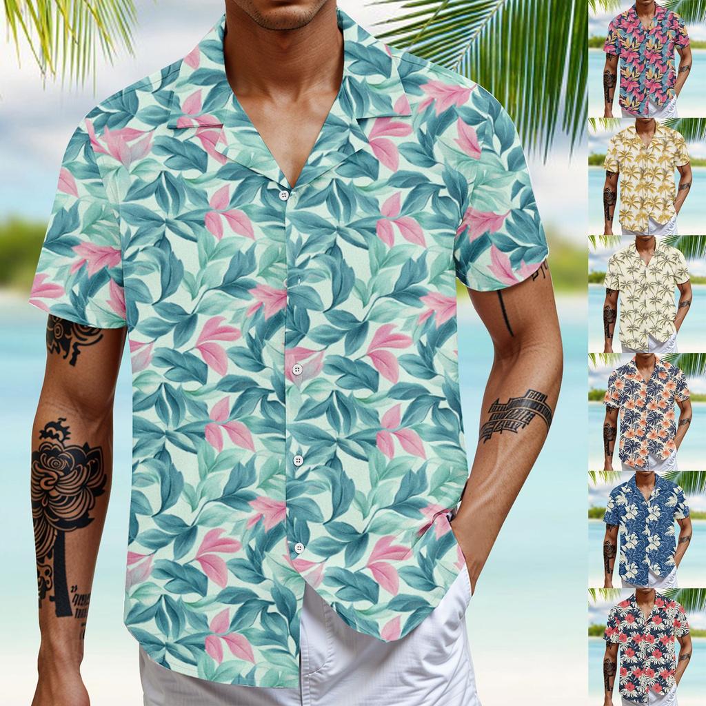 Hawaiian Shirt For Men, Men's Vintage Button Down Bowling Shirts Short Sleeve Summer Beach Shirt