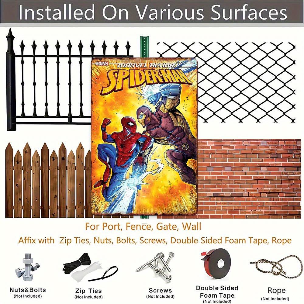 1 Marvel Tin Sign, Spider-Man vs. Villains Epic Showdown in the MCU Universe - Perfect for Walls, Rooms, Classrooms, Homes, Offi