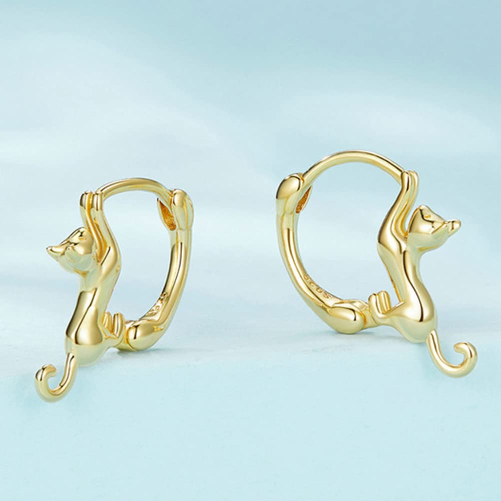 Rockyu Ohrringe für Niedliche Katze Tier Katze 925 Neue Mode Accessoires Breite Damen, Creolen, Ohrringe, Motiv, Ring, Schwingend, Silber, Hypoallergen,
