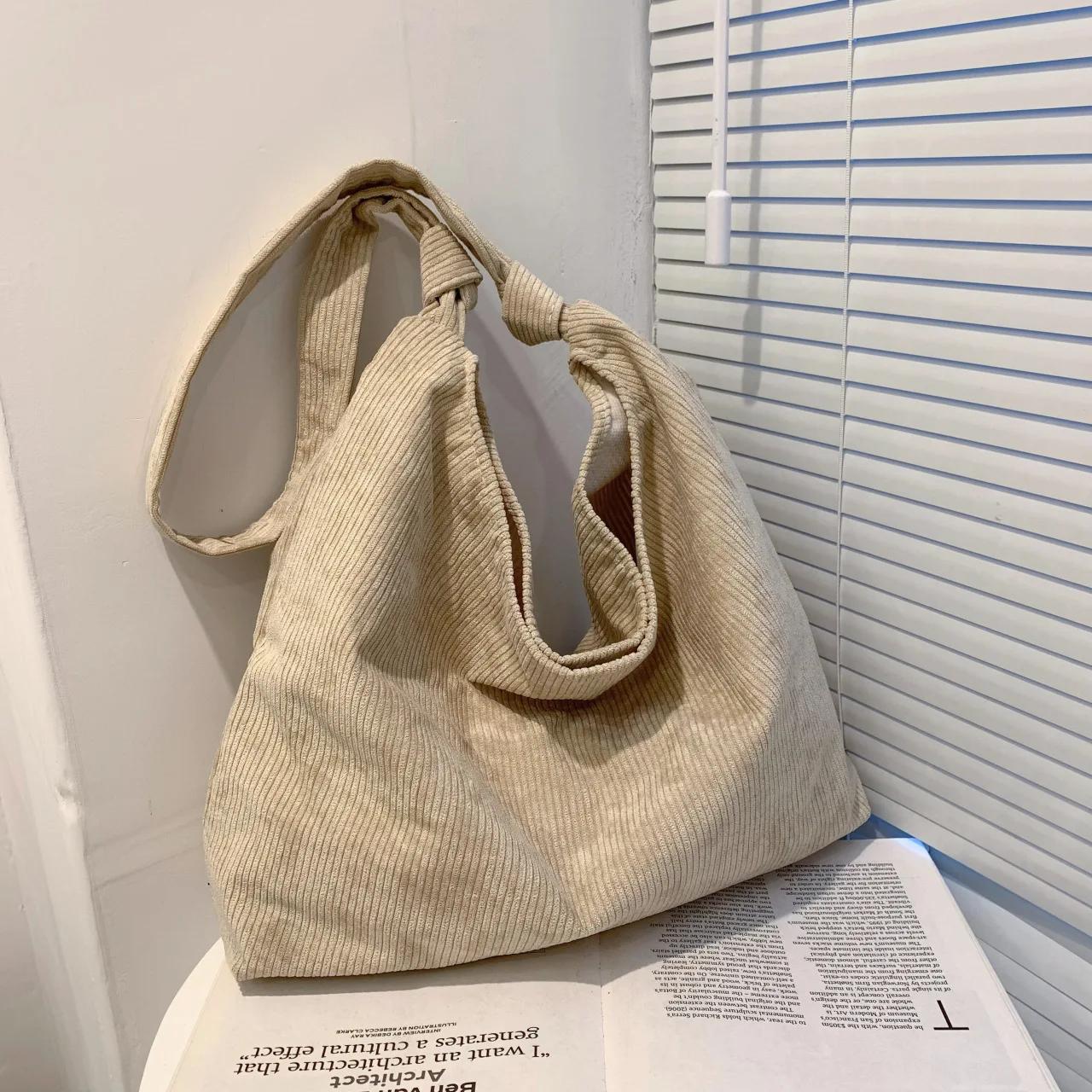 

Женские полосатые вельветовые сумки, простая холщовая сумка через плечо и на молнии на молнии, кошелек из эко-ткани, однотонные сумки для книг для девочек-студенток 34 x 33 x 10CM